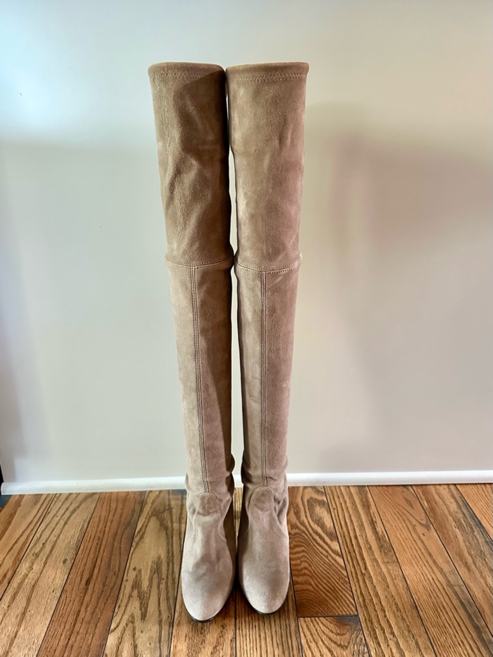 Stuart Weitzman Over-the-Knee Suede Boots in Taupe